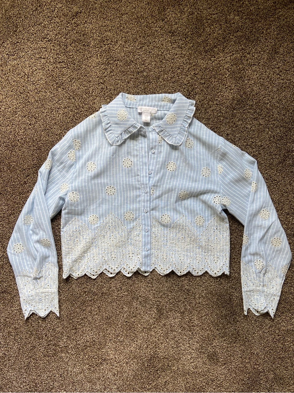 CAROLINE CONSTAS Cropped Scalloped Edge Blouse Blue Medium